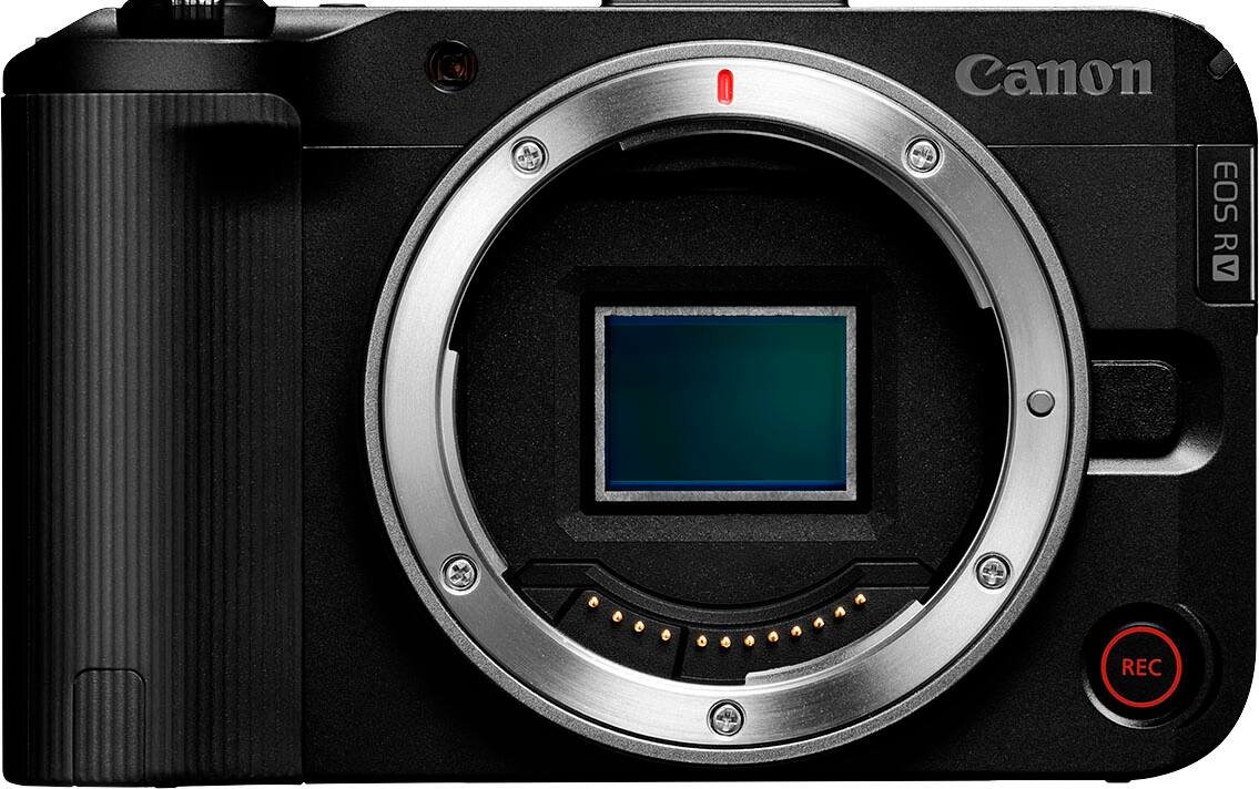 Canon EOS R50 V video-first mirrorless camera body, front view on white