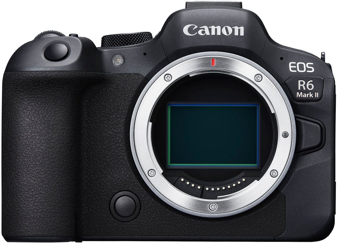 Canon EOS R6 Mark II mirrorless camera body, front view on white