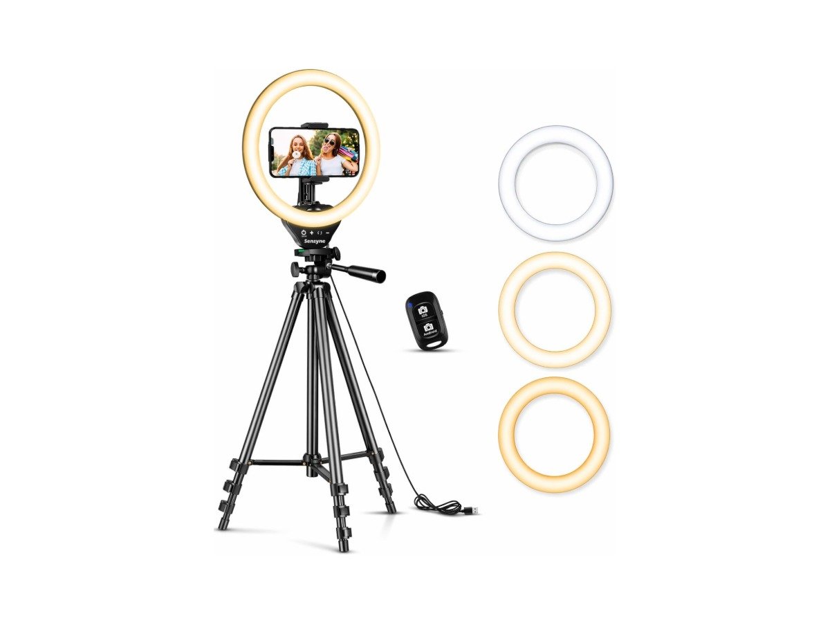 Sensyne phone tripod with ring light and remote