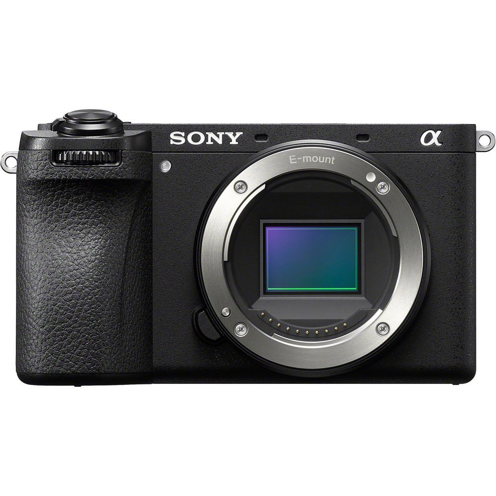 Sony a6700 APS-C mirrorless camera body, front view on white