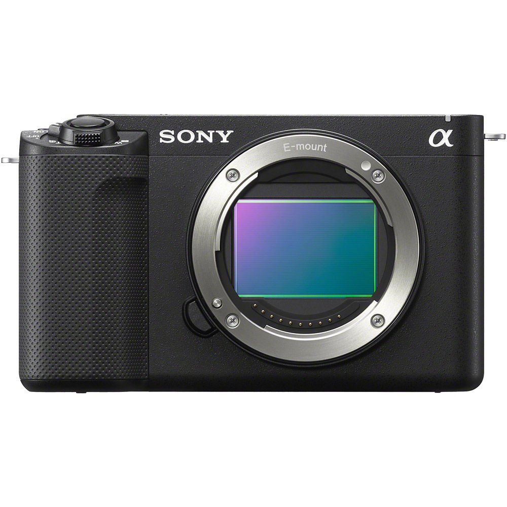 Sony ZV-E1 full frame compact camera body, front view on white