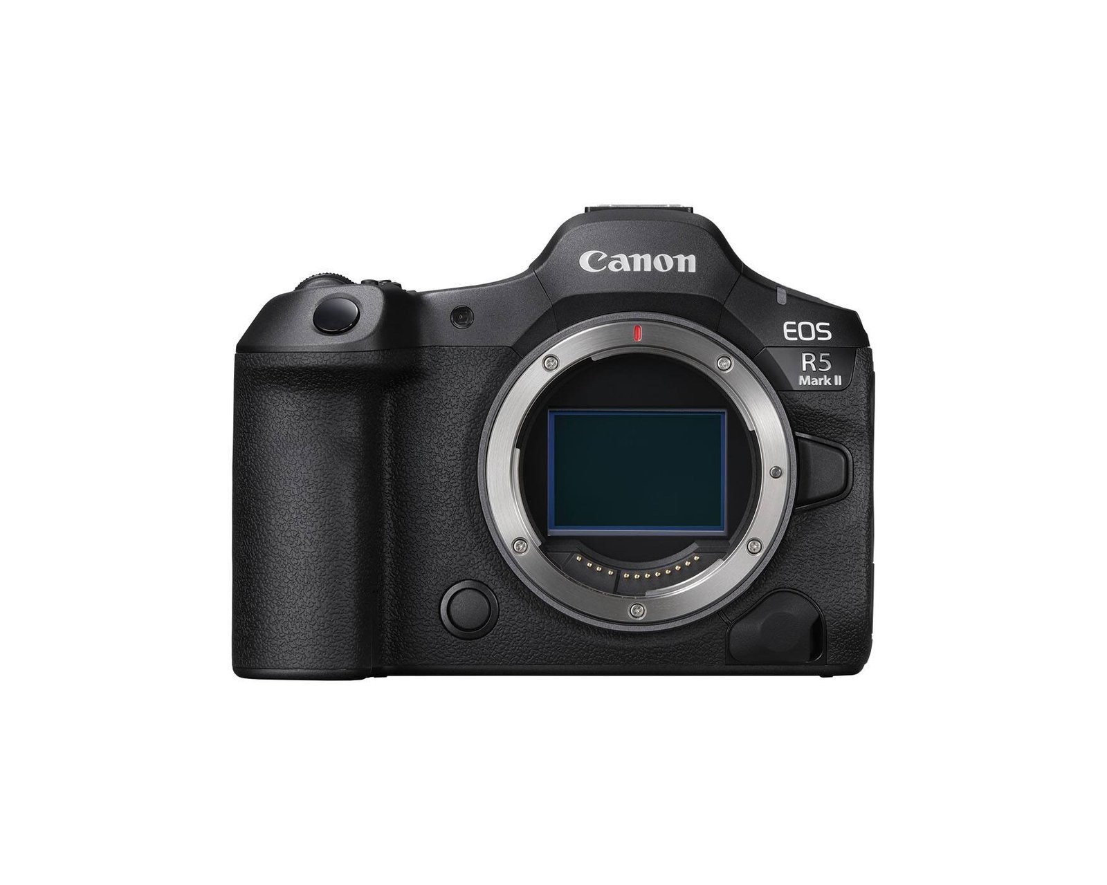 Canon EOS R5 Mark II mirrorless camera body, front view on white